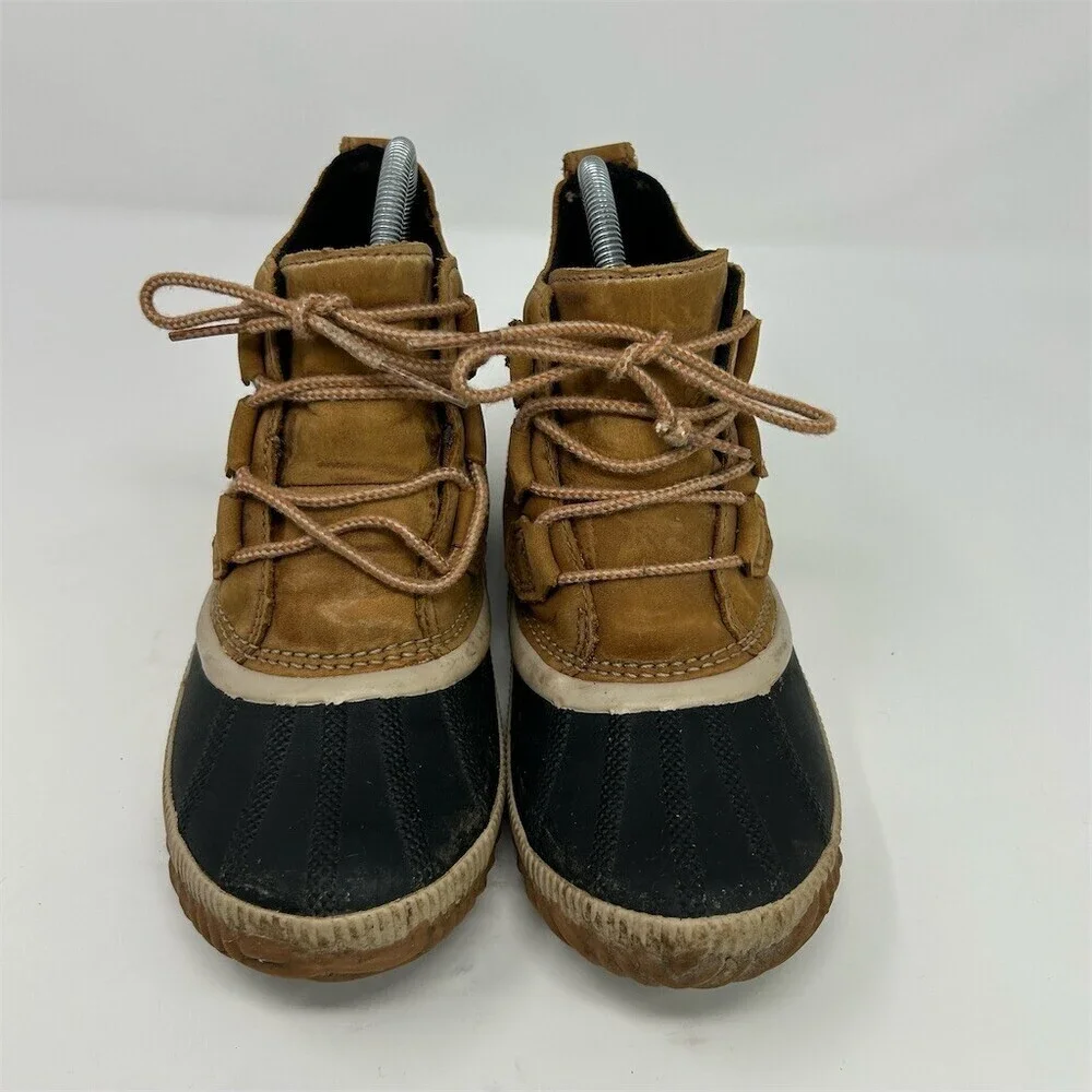 Sorel Out N About Duck Boots Womens Beige Waterproof Lace-Up Ankle Rain Size 8